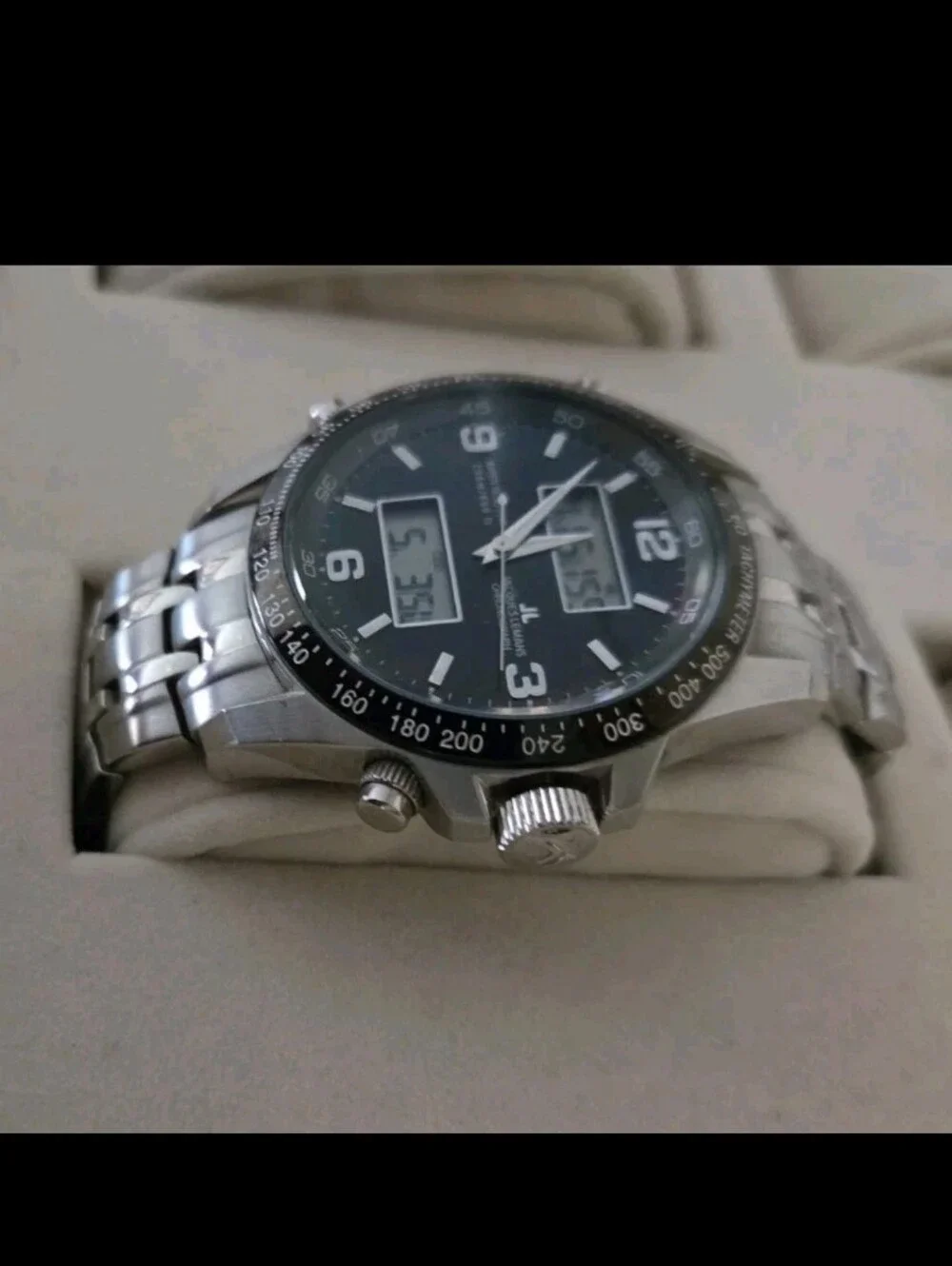 Mens Jacques Lemans 1241  Digital Analog  Stainless Steel Watch 44mm New Battery